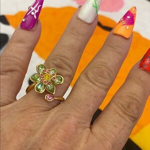 Swarovski Gold-Tone Floral Ring with Green and Pink Stones. PRICE IS FIRM